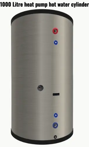 1000 litre heat pump hot water cylinder with an ErP “A” insulation level, floor-mounted indirect DHW cylinder with a large surface area heat exchanger coil for air source or ground source heat pump systems