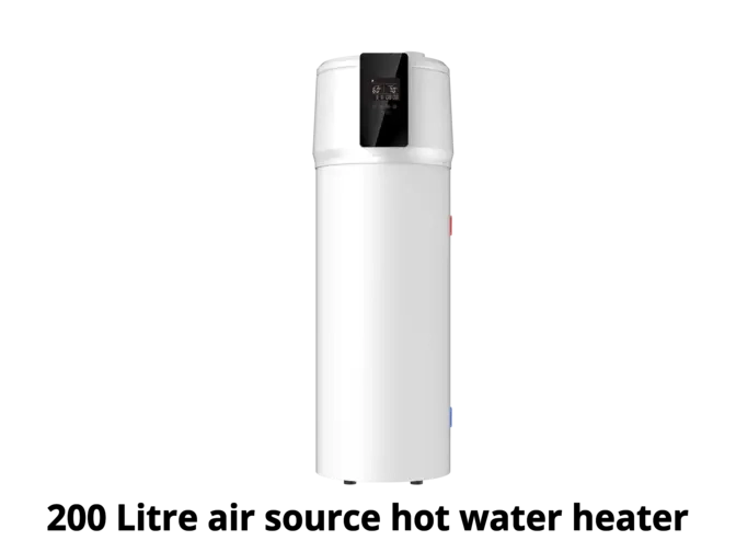 200 litre air source heat pump water heater with integrated heat pump cylinder and hot water storage tank for domestic hot water (DHW).