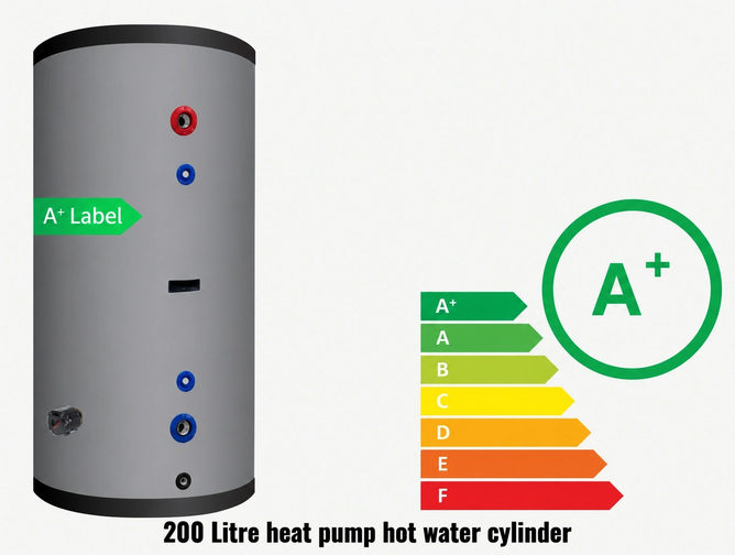 200 litre heat pump hot water cylinder with a class-leading ErP rating of A+ , floor-mounted indirect DHW cylinder with a large heat exchanger coil for air source or ground source heat pump systems.