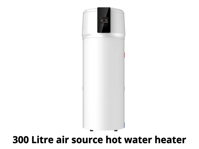 300 litre air source heat pump water heater with integrated heat pump cylinder and hot water storage tank for domestic hot water (DHW).