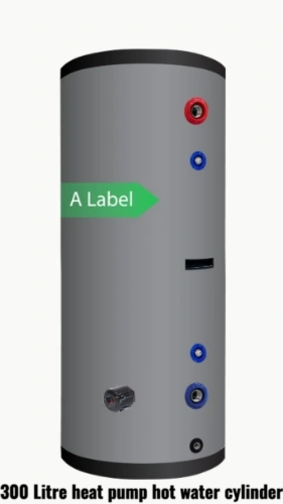 300 litre heat pump hot water cylinder with an ErP “A” insulation level, floor-mounted indirect DHW cylinder with a large surface area heat exchanger coil for air source or ground source heat pump systems