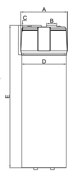 400 and 500 litre air source heat pump hot water heaters dimensional drawing